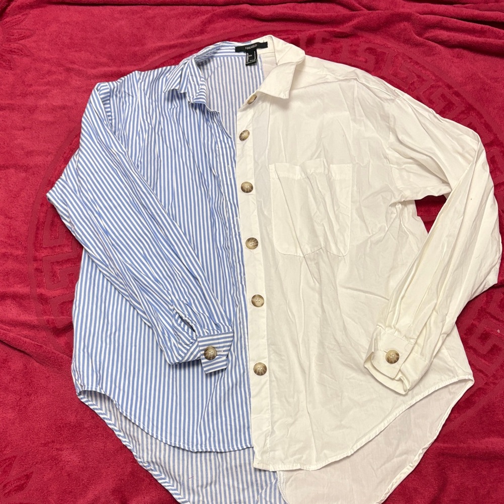 Forever 21 Blue Striped and White Button Down Shirt